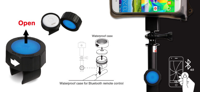 DiCAPac Action DP 1S Handy Selfie Stick mit wasserdichtem Bluetooth Fernauslöser - Bluetooth Detail